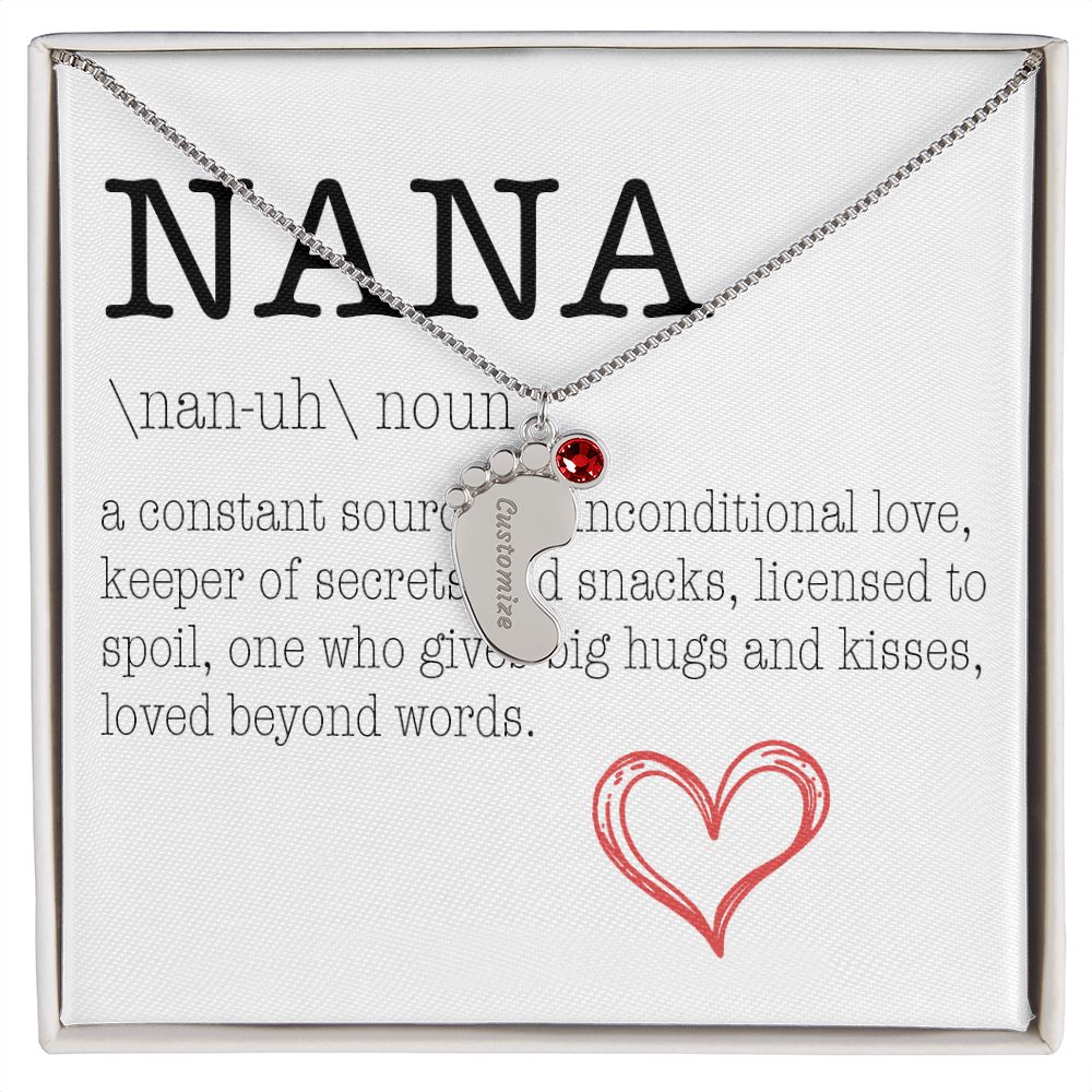 NANA Engraved Baby Feet Necklace with Birthstone