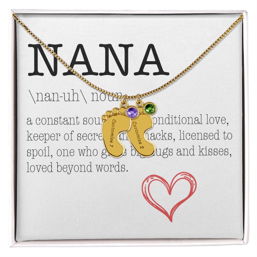 NANA Engraved Baby Feet Necklace with Birthstone
