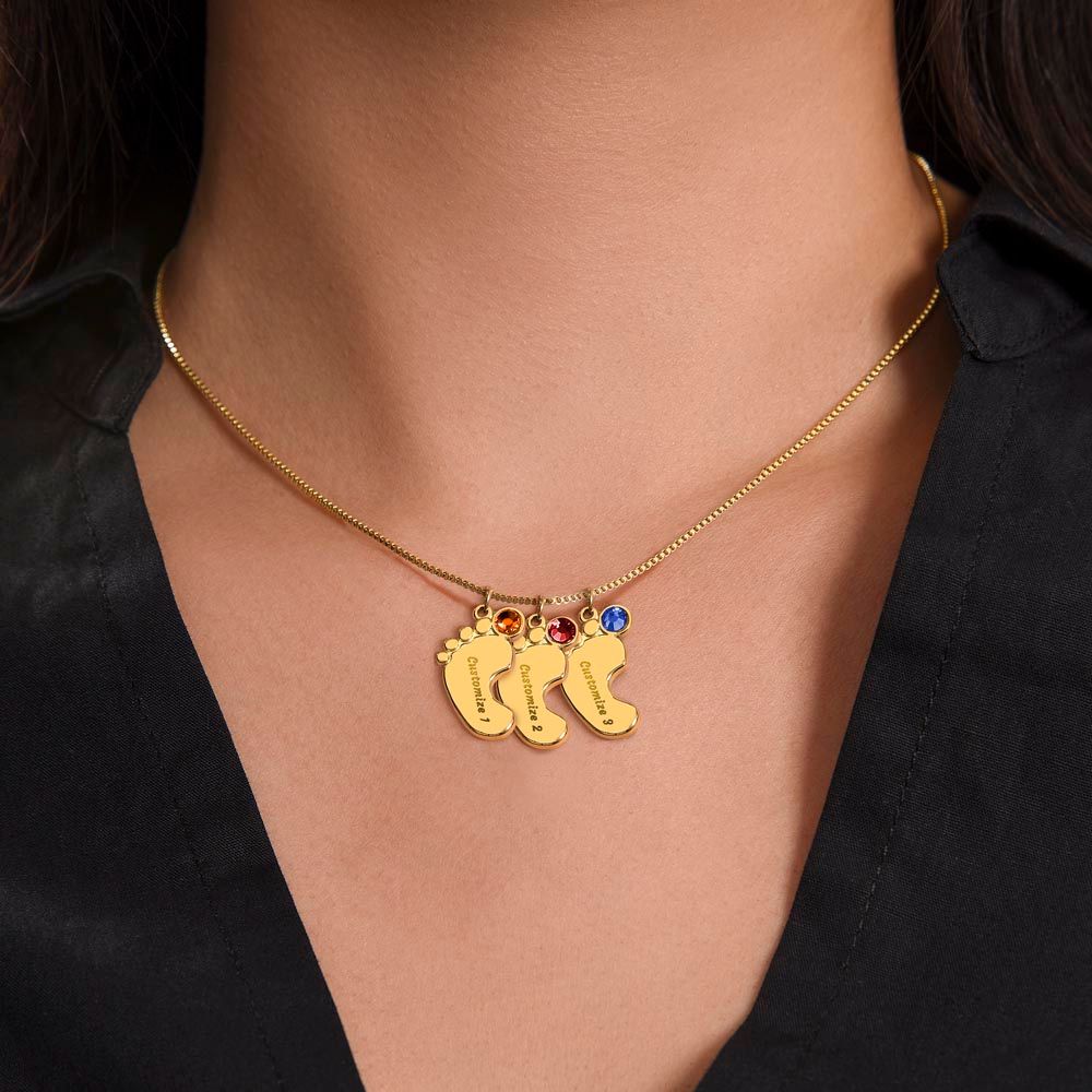 NANA Engraved Baby Feet Necklace with Birthstone