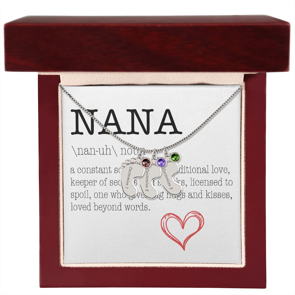 NANA Engraved Baby Feet Necklace with Birthstone