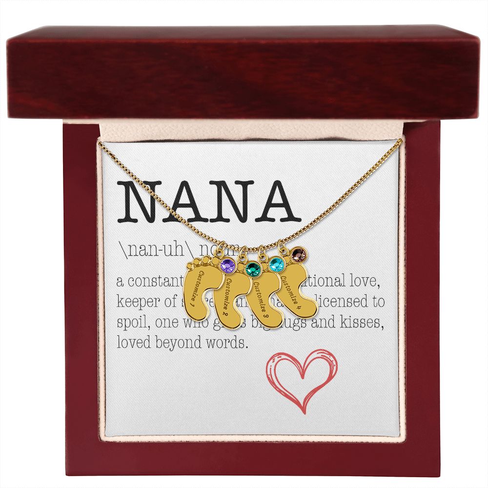 NANA Engraved Baby Feet Necklace with Birthstone