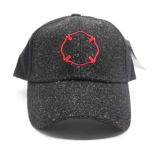 Black Glitter Firefighter Badge Ponytail Hat