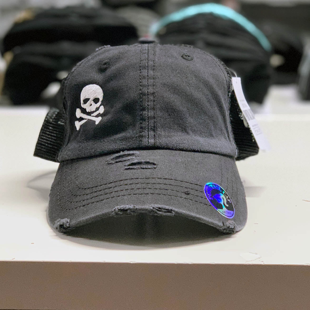Vintage Skull & Crossbones Ponytail Hat