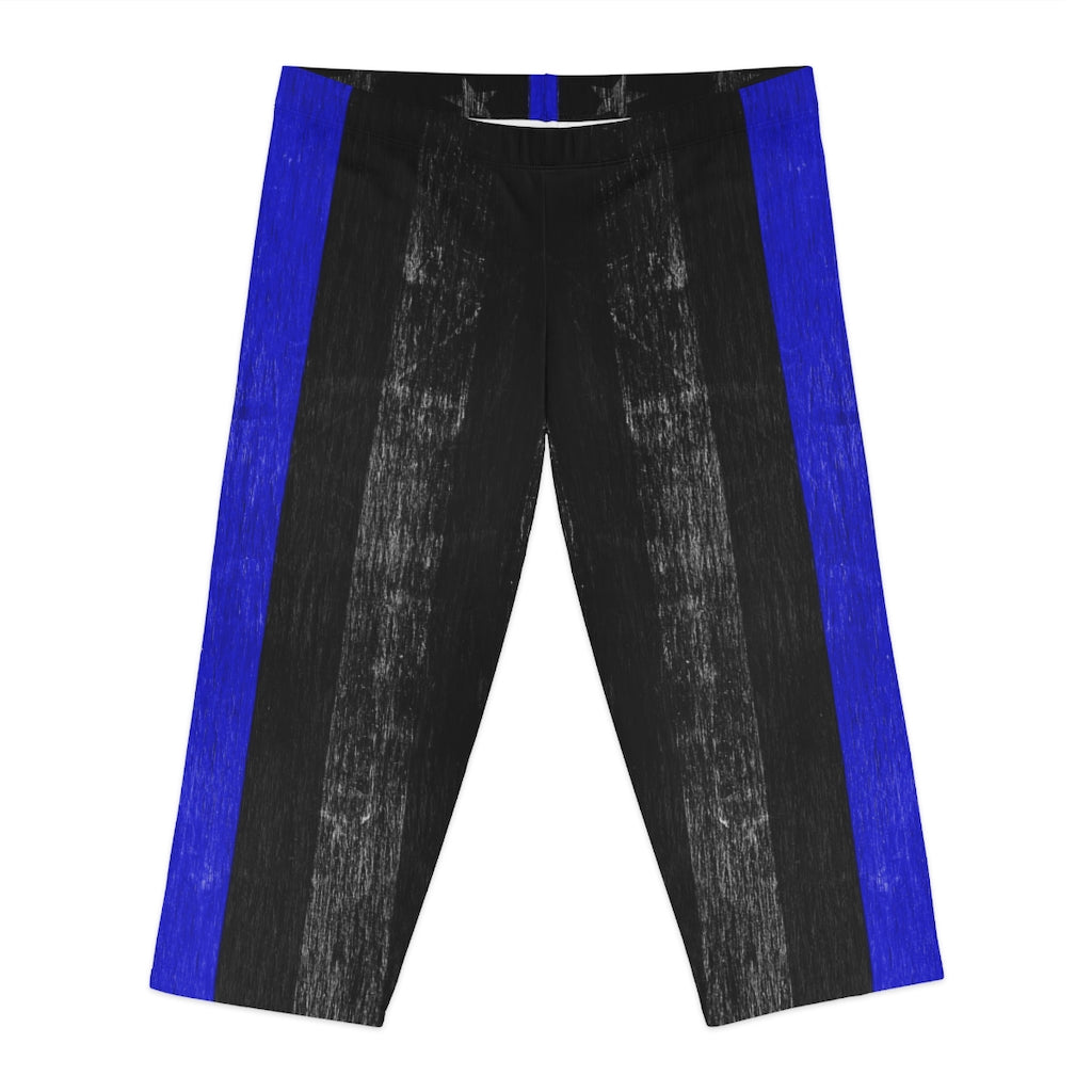 Thin Blue Line Distressed Flag Women's Capri Leggings