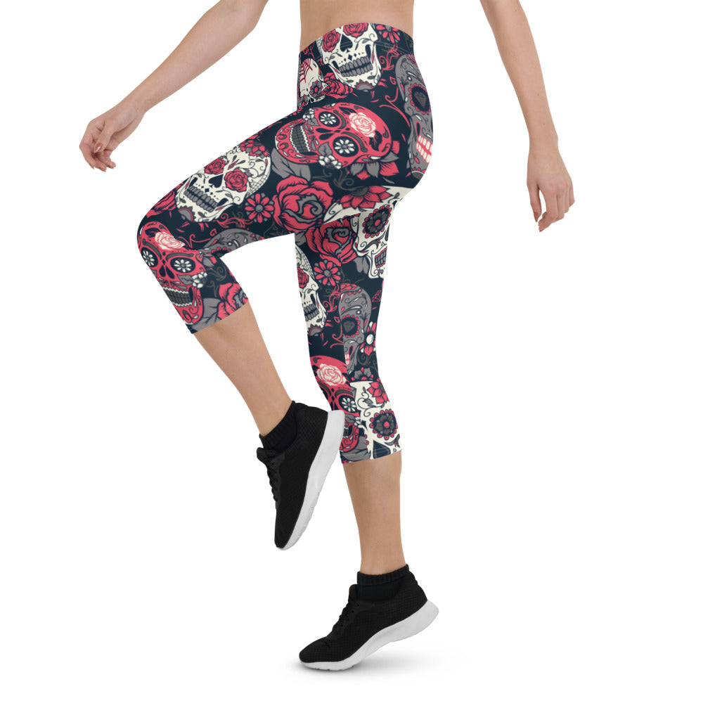 Sugar Skull Capri Leggings
