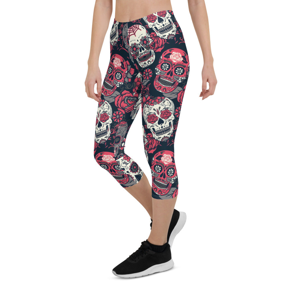 Sugar Skull Capri Leggings