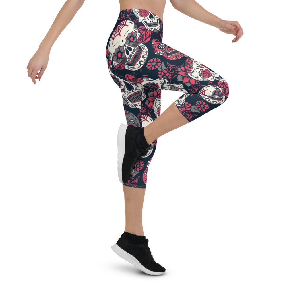 Sugar Skull Capri Leggings