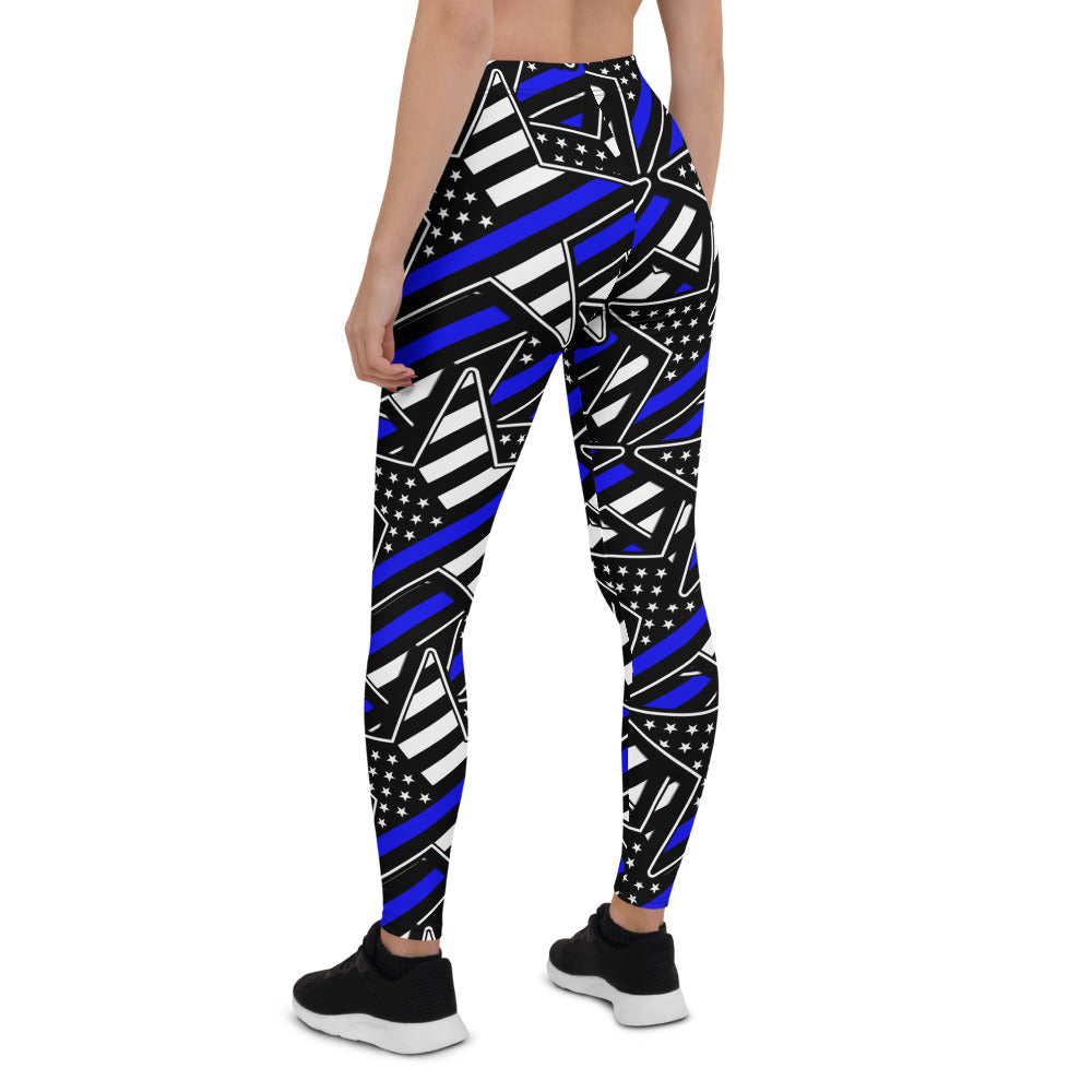 Thin Blue Line Star Pattern Leggings