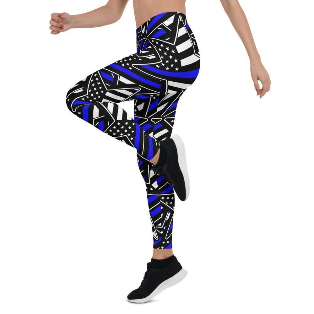 Thin Blue Line Star Pattern Leggings