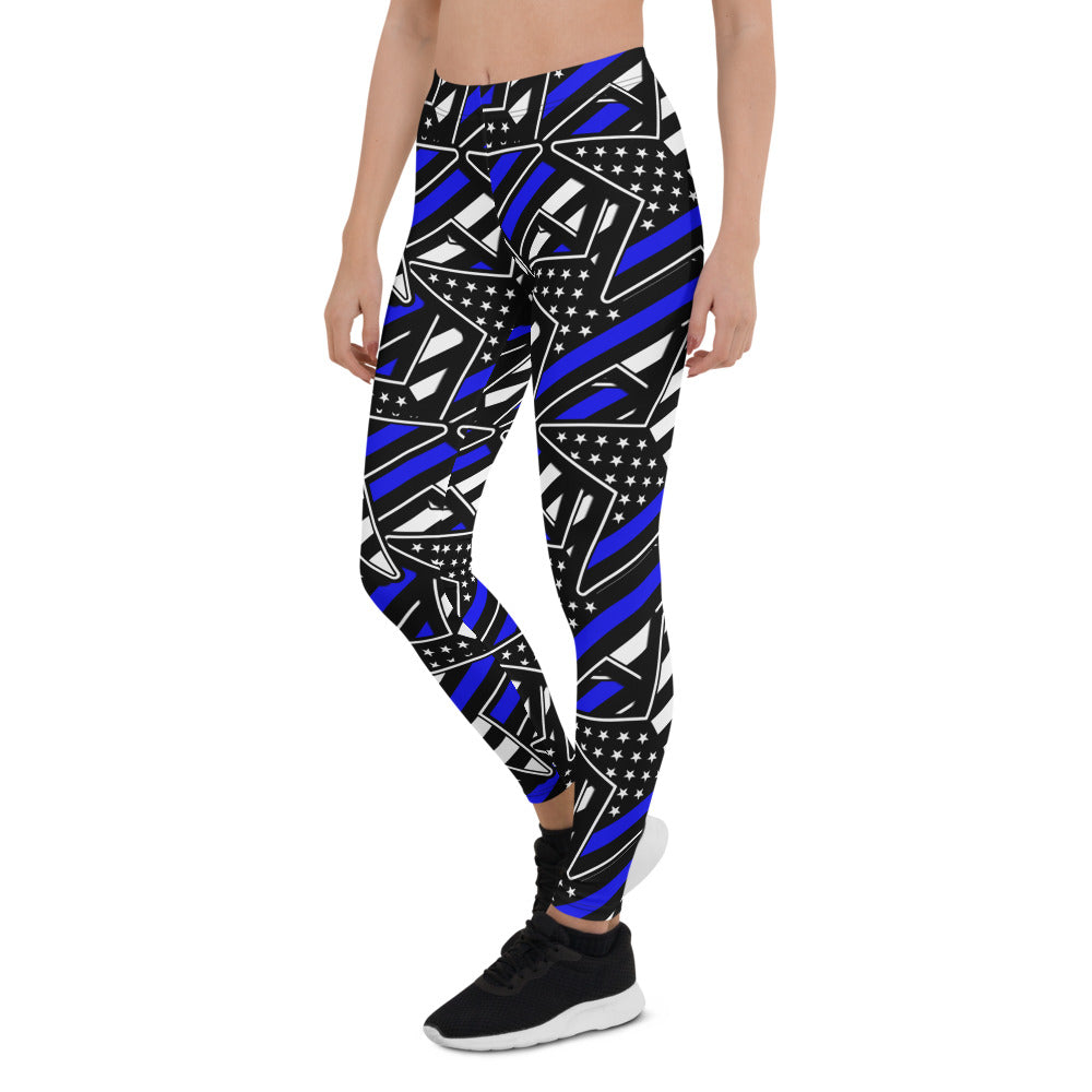 Thin Blue Line Star Pattern Leggings