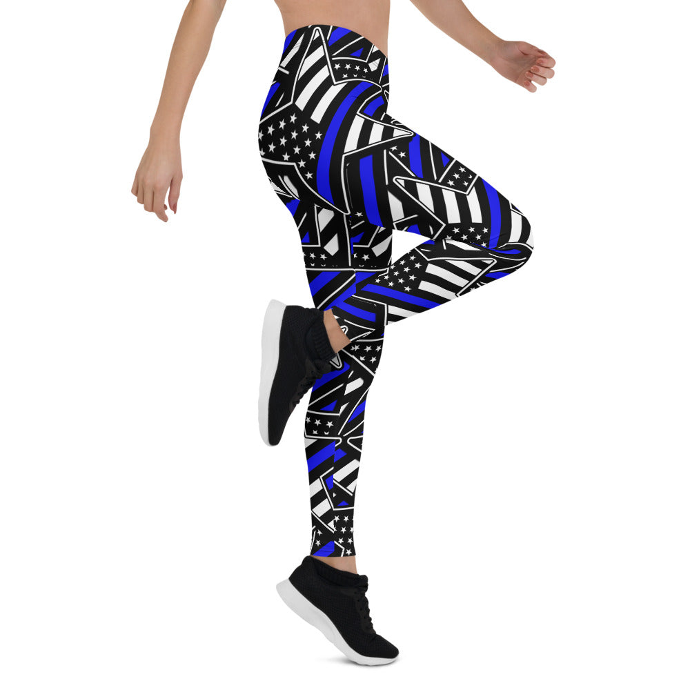 Thin Blue Line Star Pattern Leggings