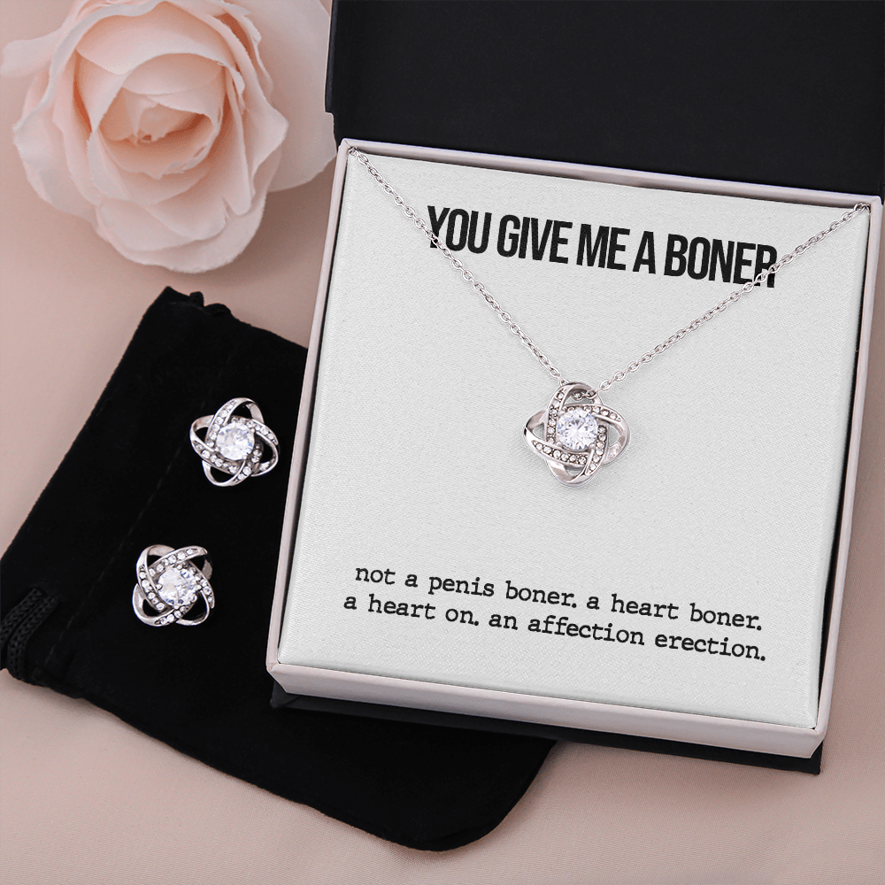 Funny Boner Love Knot Necklace & Earrings Set