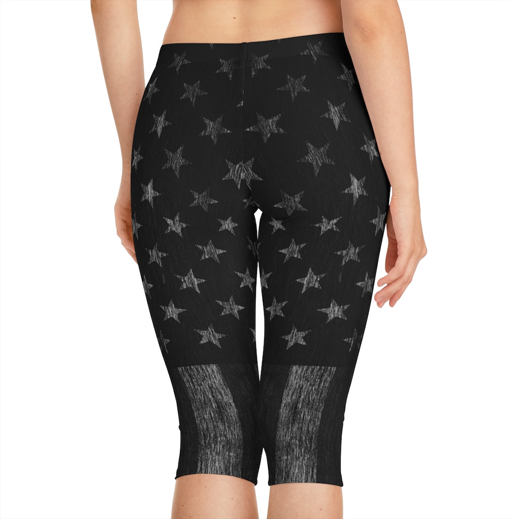Thin Blue Line Distressed Flag Women's Capri Leggings
