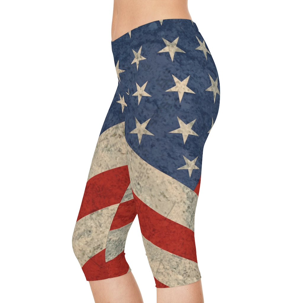 Stars N Stripes Distressed Women's Capri Leggings