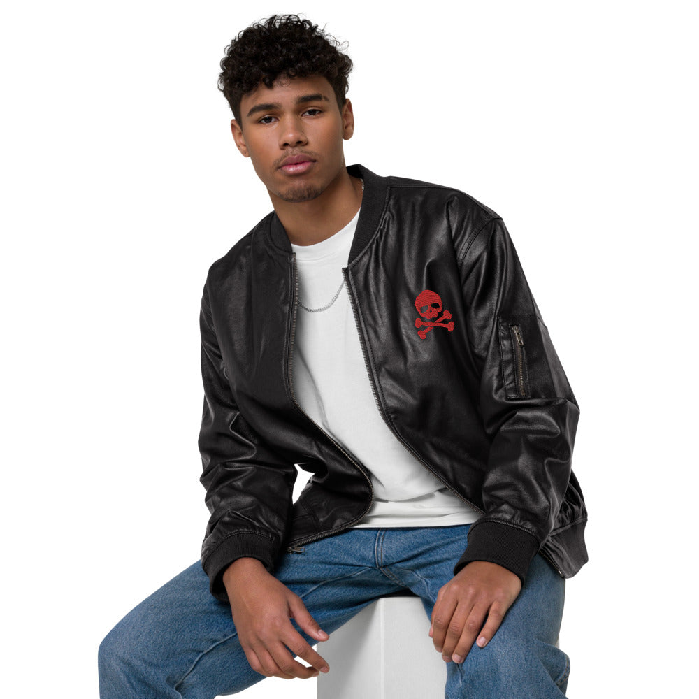 Red Skull & Crossbones Leather Bomber Jacket