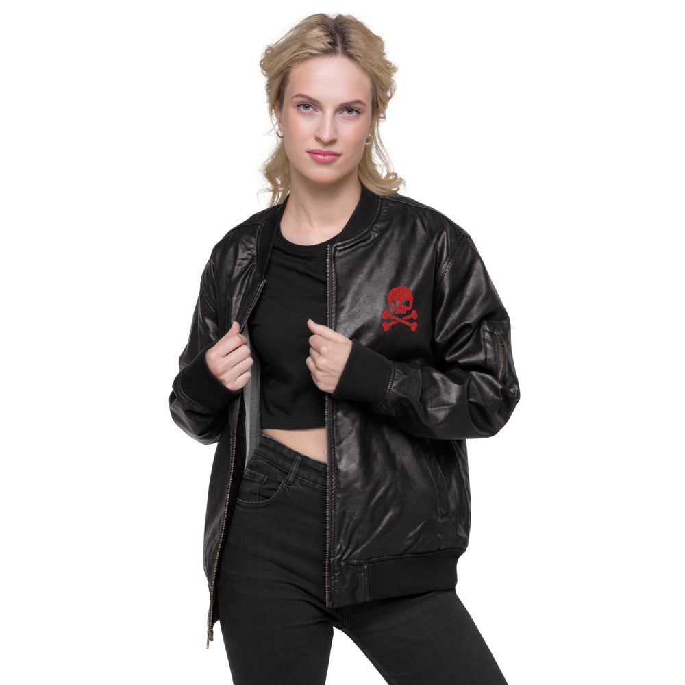 Red Skull & Crossbones Leather Bomber Jacket