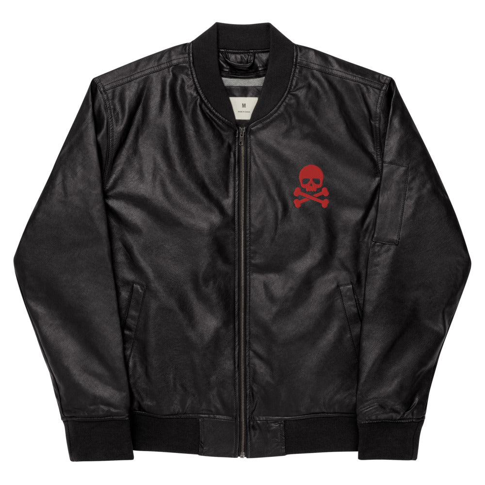 Red Skull & Crossbones Leather Bomber Jacket