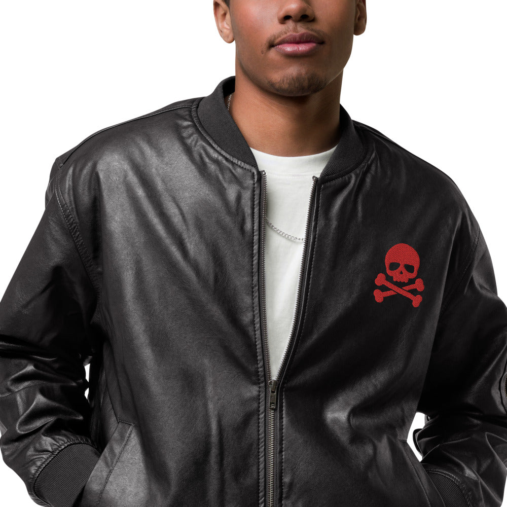 Red Skull & Crossbones Leather Bomber Jacket