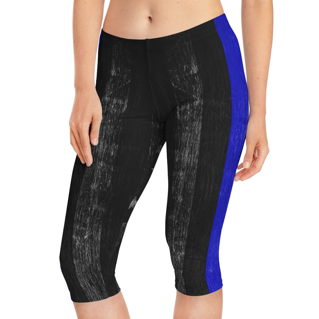 Thin Blue Line Distressed Flag Women's Capri Leggings