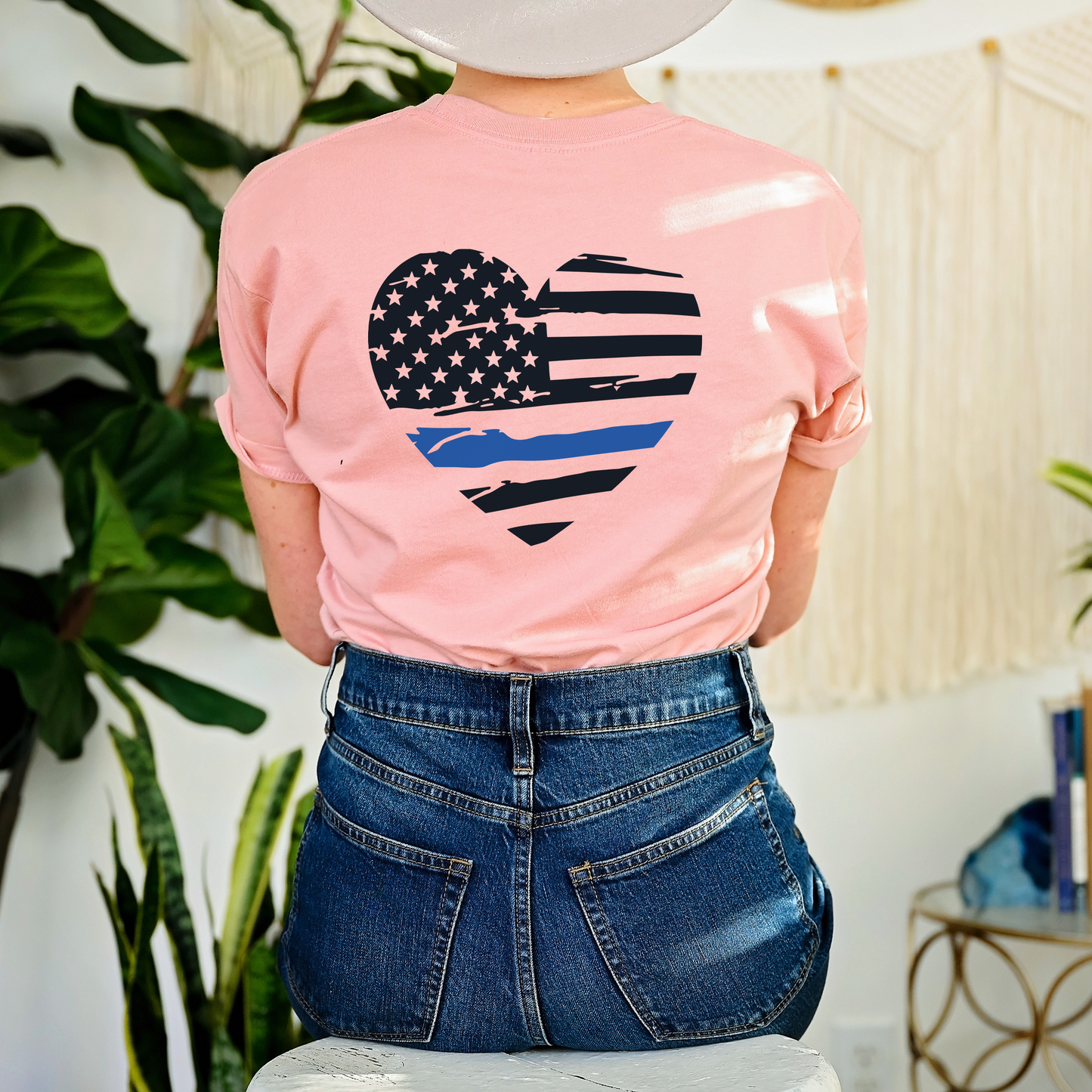 Thin Blue Line Distressed Heart (Front & Back)