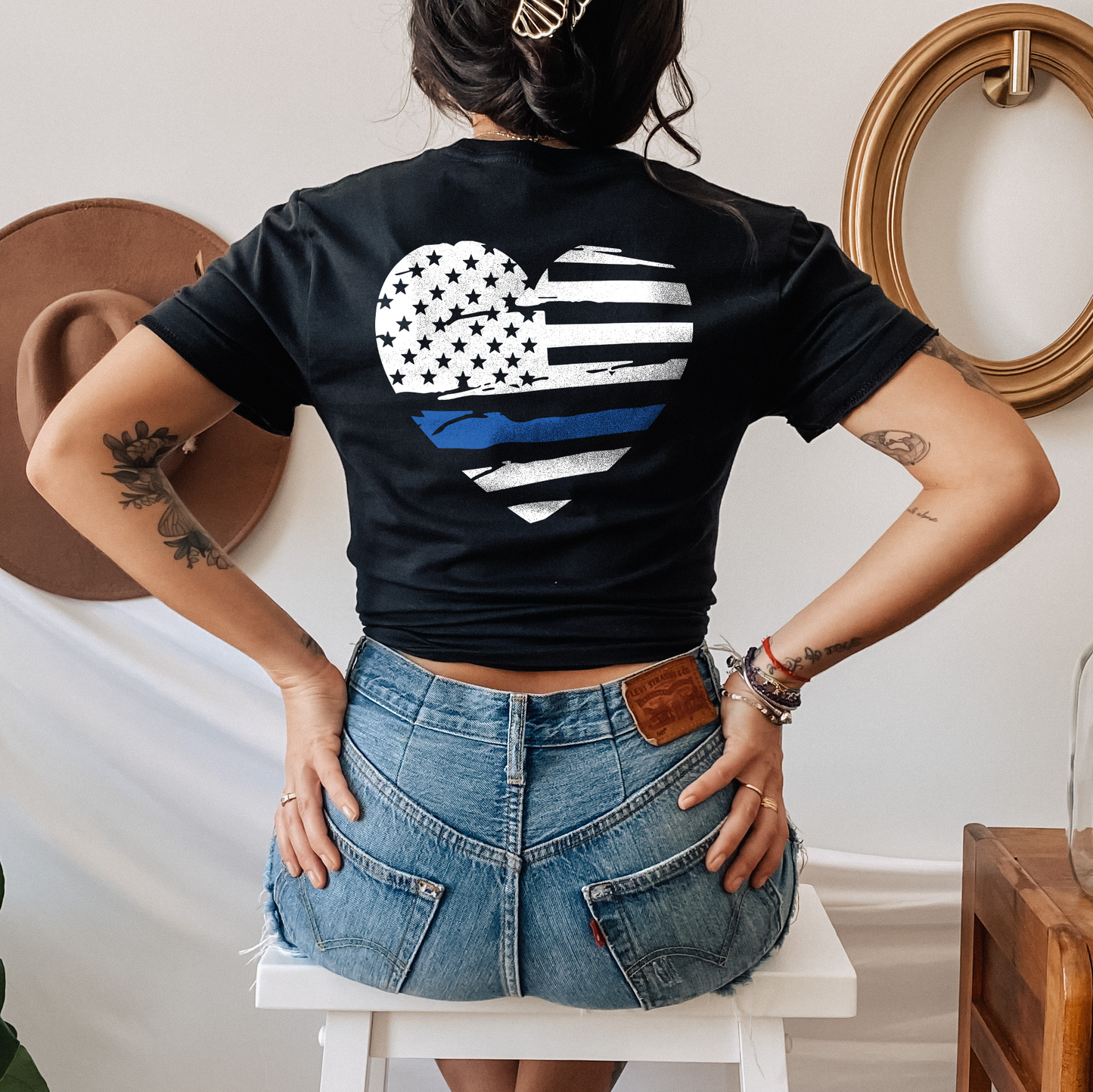 Thin Blue Line Distressed Heart (Front & Back)