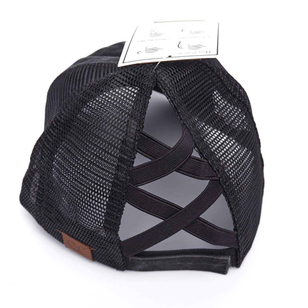 Thin Red Line Wife Badge Criss Cross High Ponytail Hat