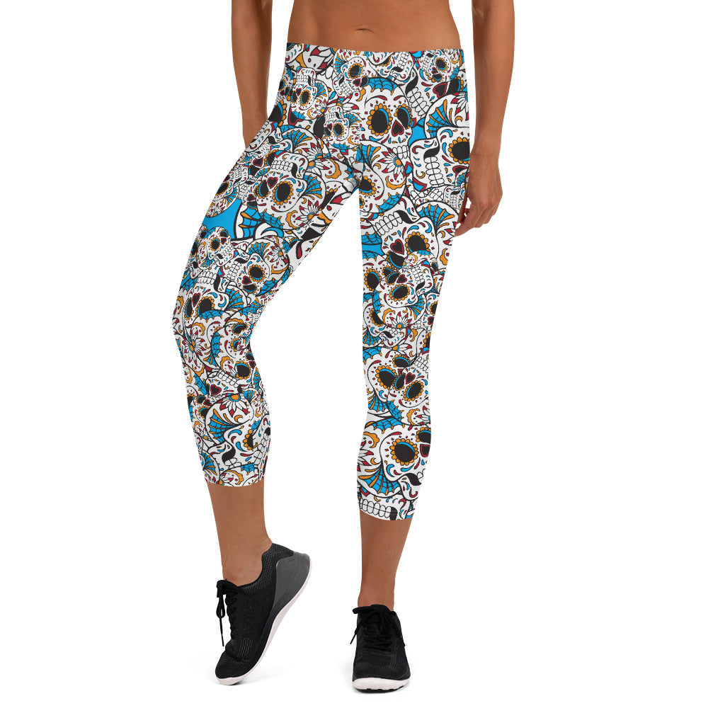 Scattered Sugar Skull Capri Leggings