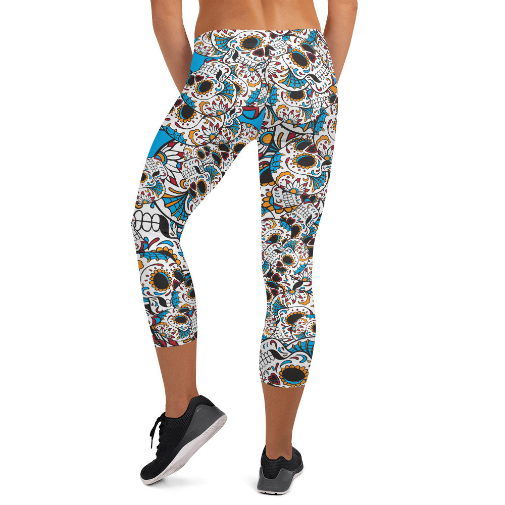 Scattered Sugar Skull Capri Leggings