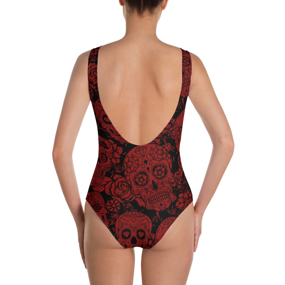 Red Sugar Skull One-Piece Swimsuit
