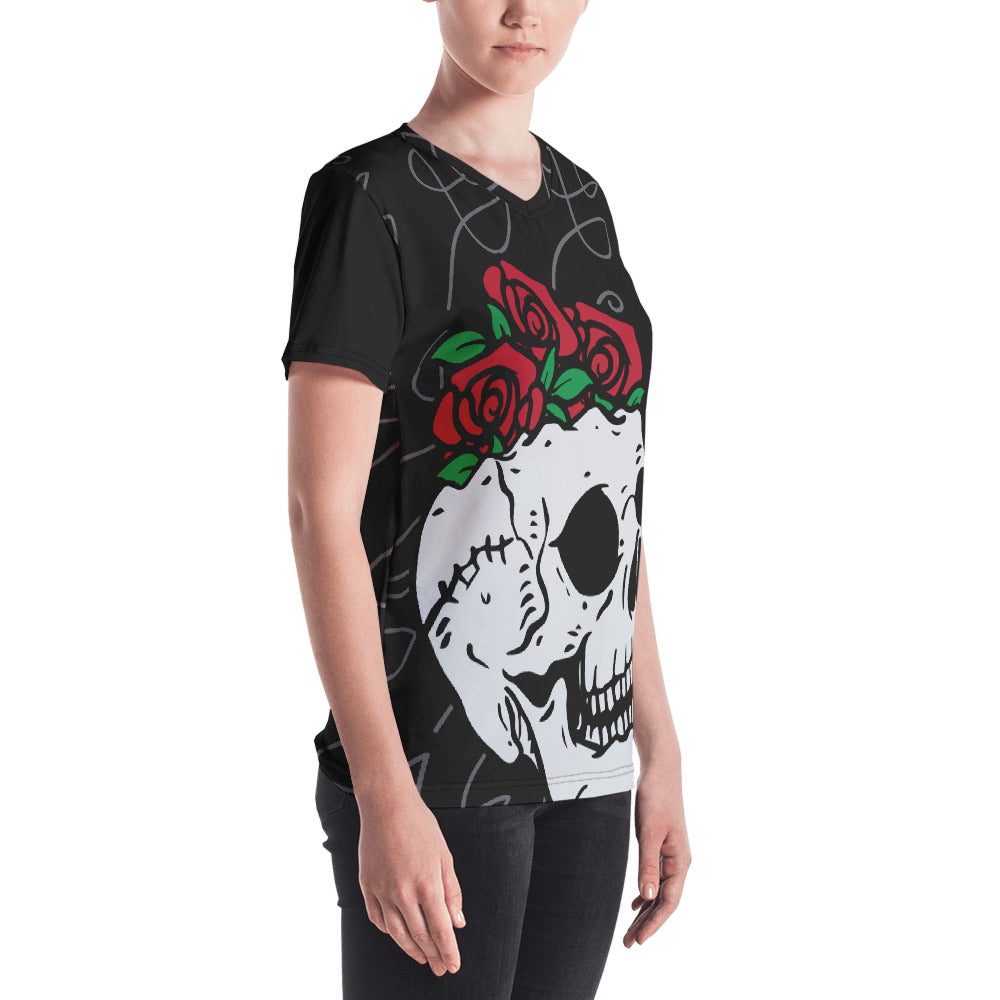 Skull Rose Brain Women's V-neck