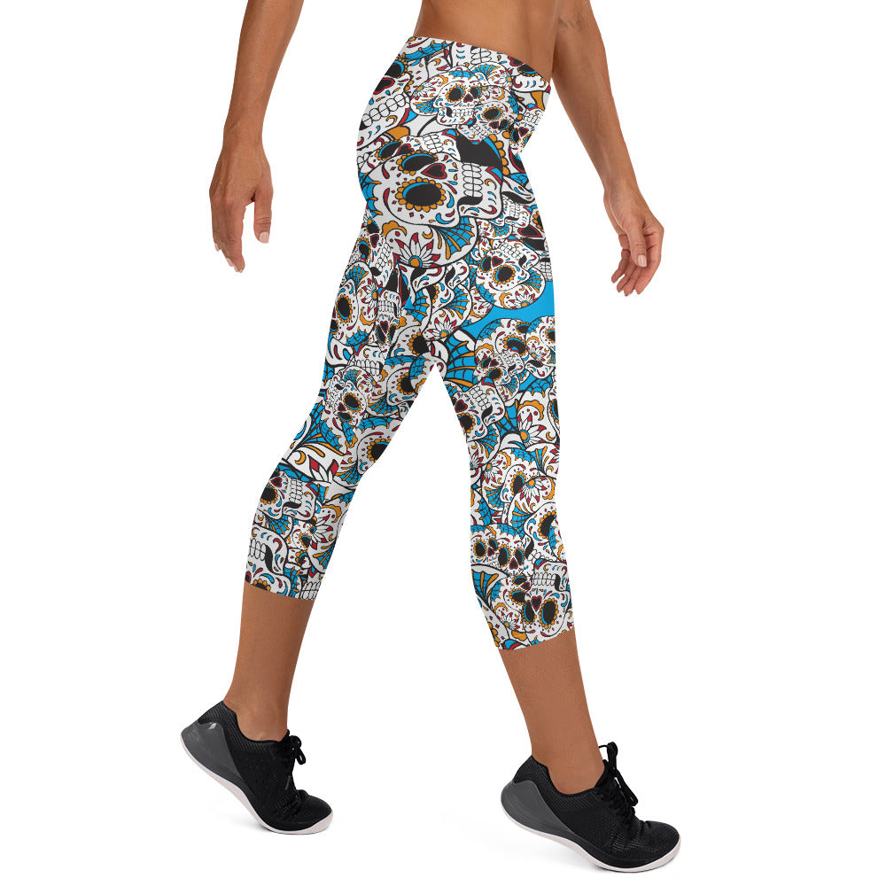 Scattered Sugar Skull Capri Leggings