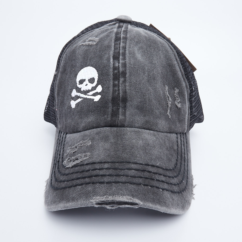 Skull & Crossbones Criss Cross High Ponytail Hat