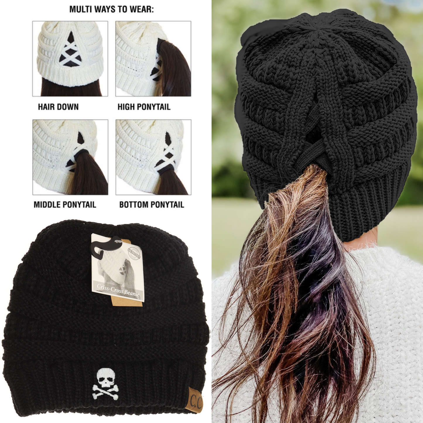 Skull & Crossbones Criss-Cross Knit Beanie