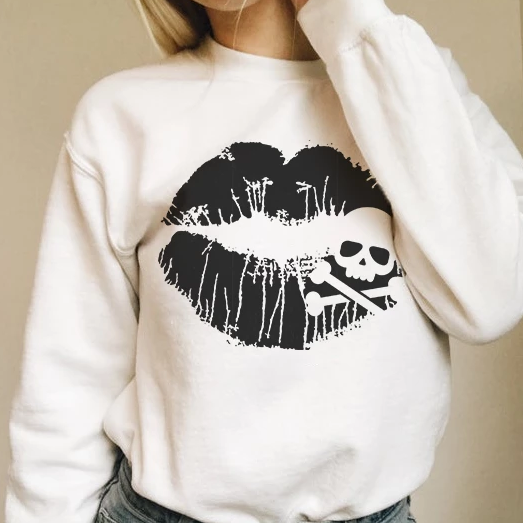 Skull & Crossbones Lips Unisex Crewneck Sweatshirt