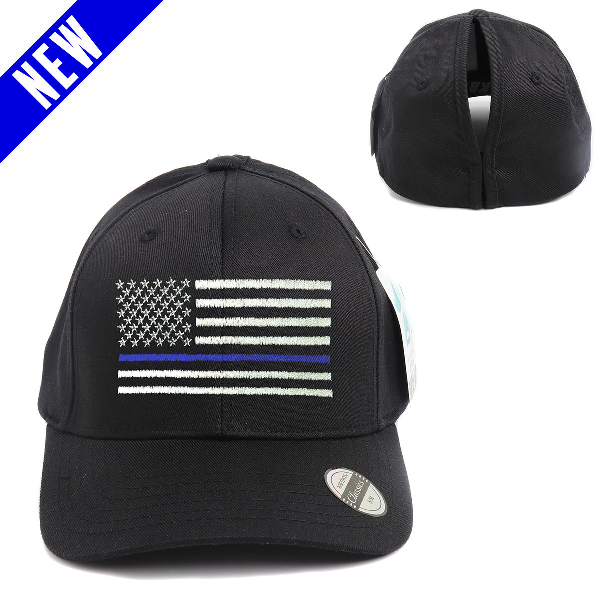 Thin Blue Line Flag Ponytail Spandex Headband Hat