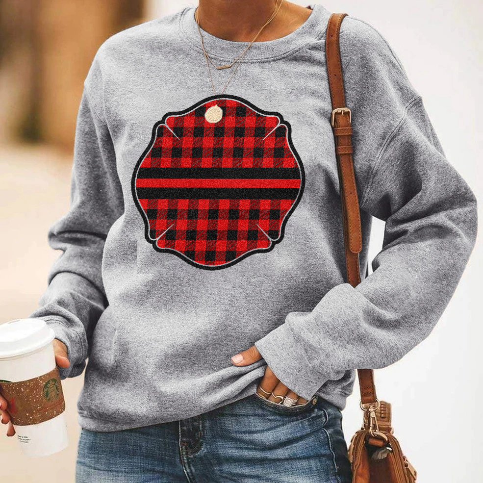 Plaid Thin Red Line Maltese Badge Sweatshirt