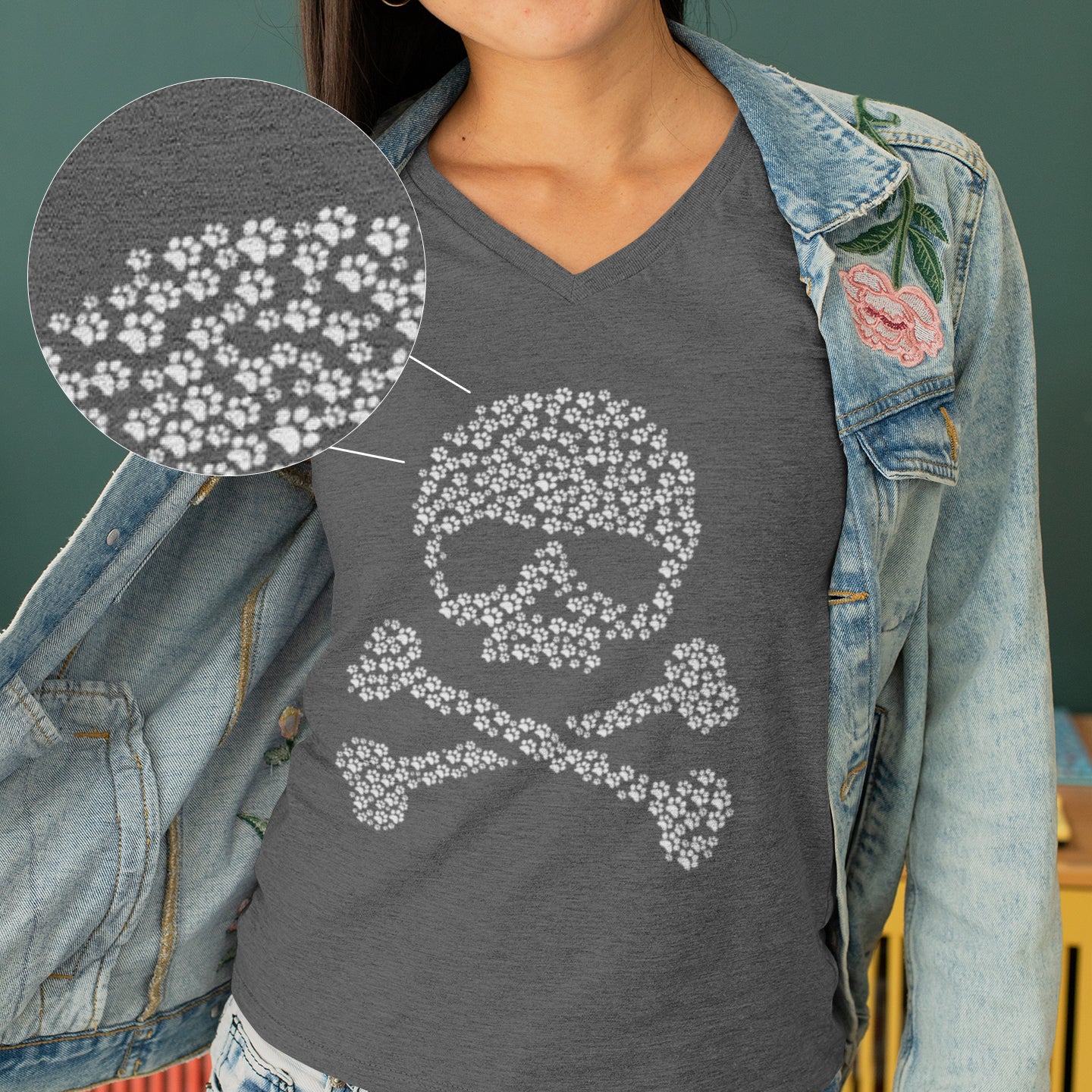 Skull & Crossbones Paw Pattern V-Neck