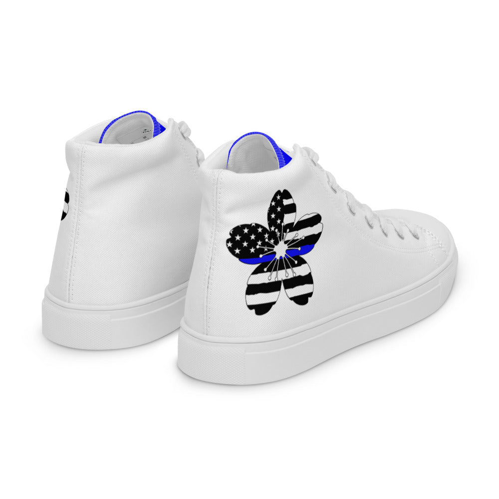 Thin Blue Line Cherry Blossom Women’s High Top Canvas Shoes