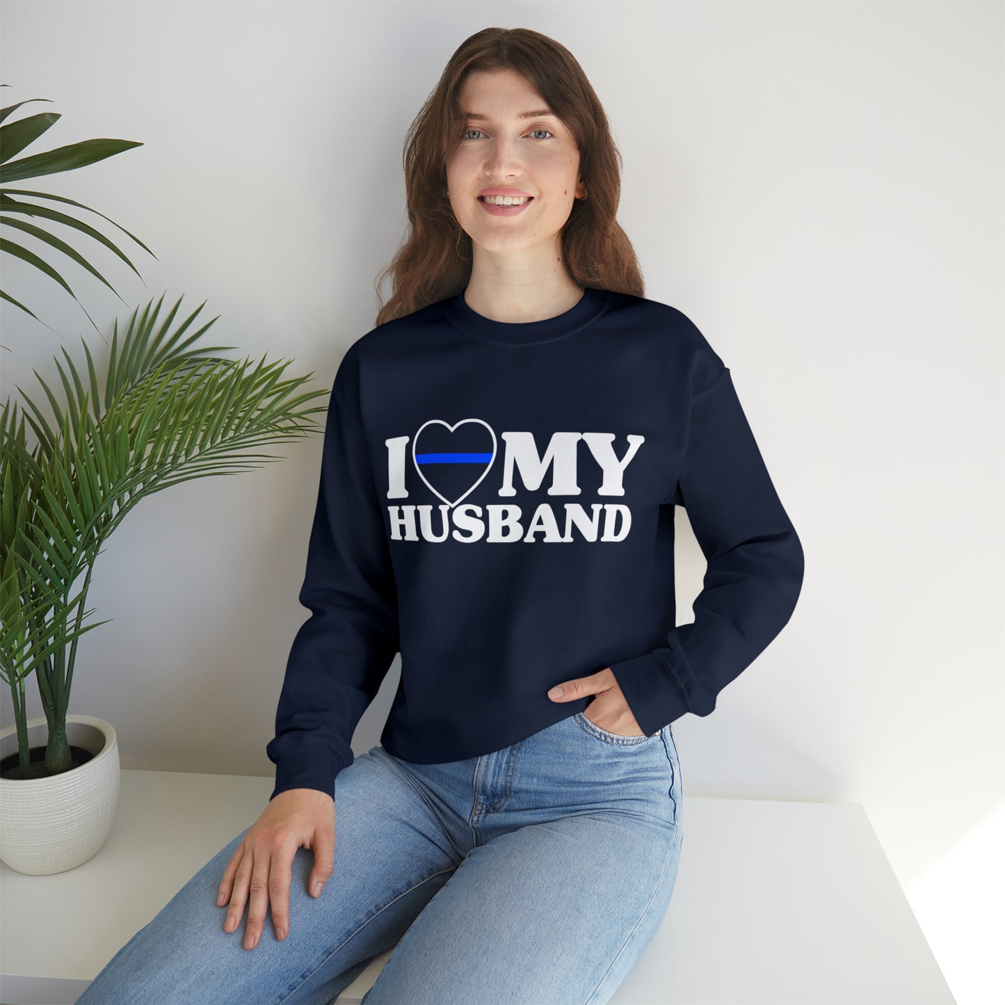 I Love My Husband Thin Blue Line Crewneck Sweatshirt