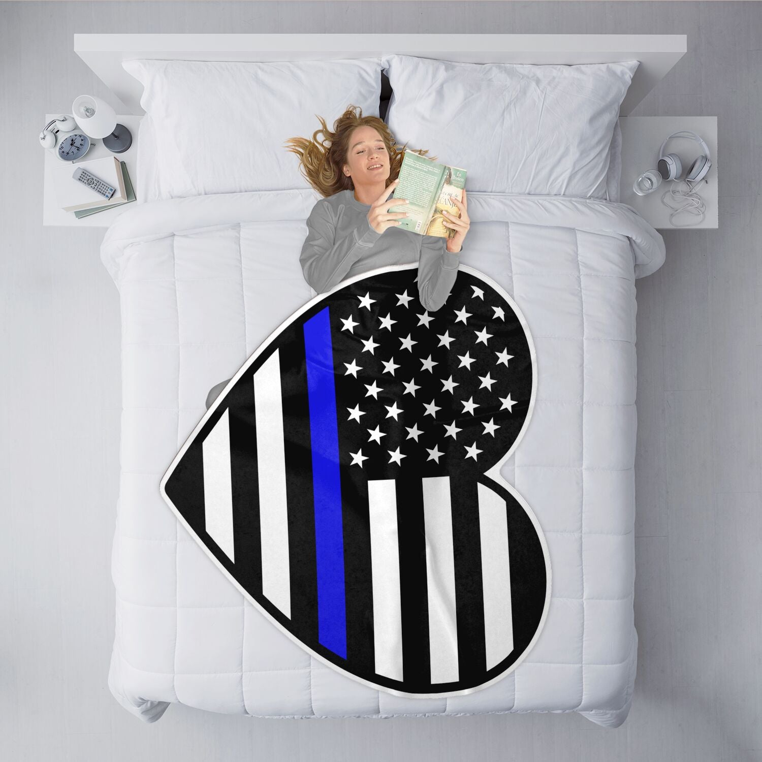 Thin Blue Line Heart Flag Freeform Blanket