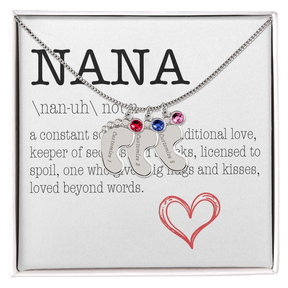 NANA Engraved Baby Feet Necklace with Birthstone