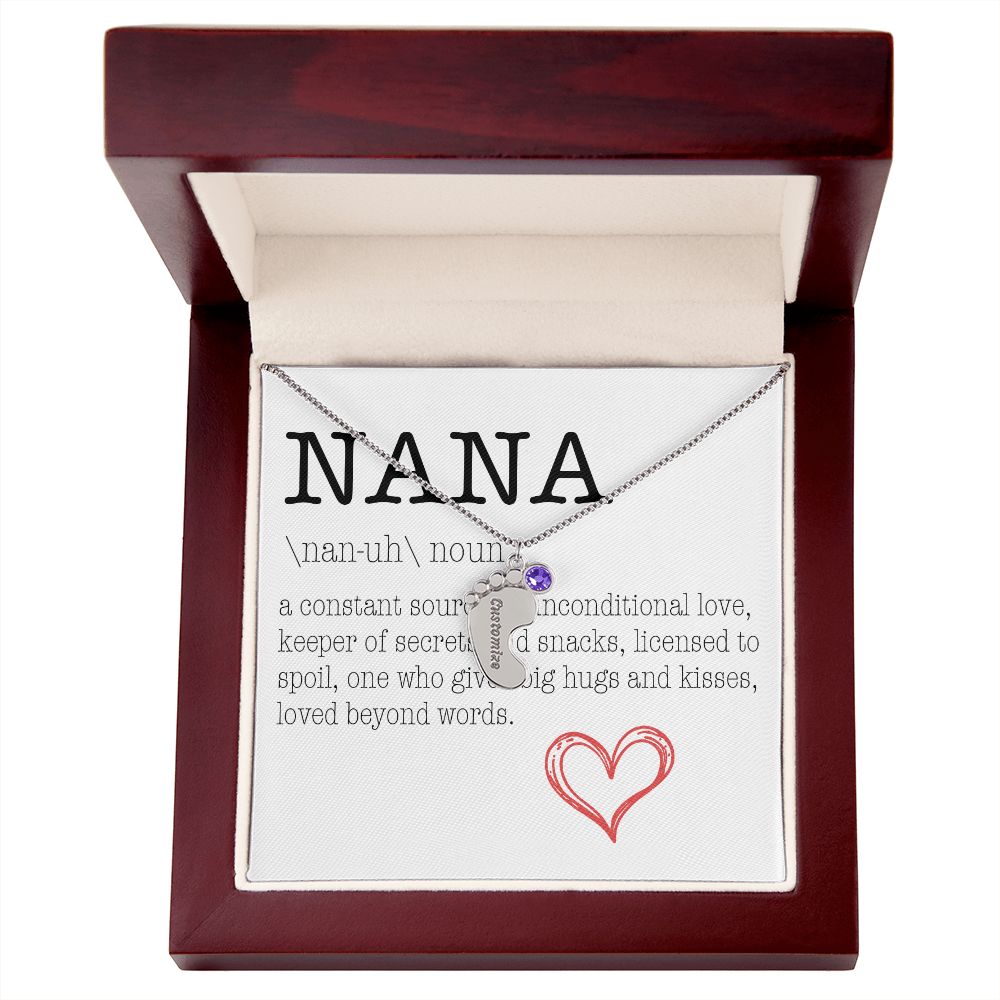 NANA Engraved Baby Feet Necklace with Birthstone