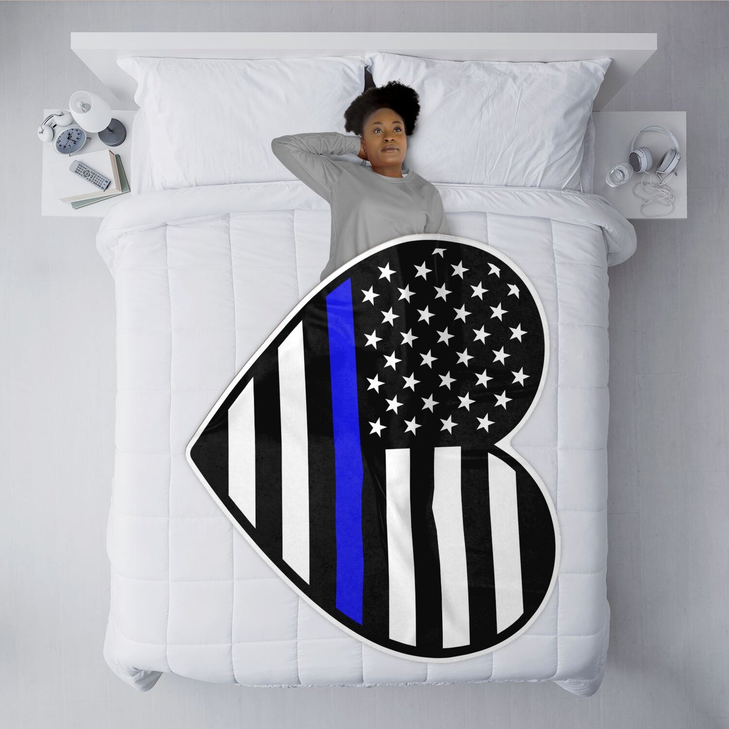 Thin Blue Line Heart Flag Freeform Blanket