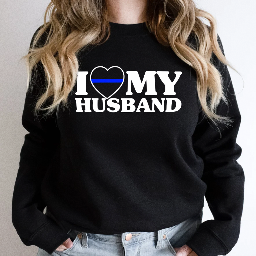I Love My Husband Thin Blue Line Crewneck Sweatshirt