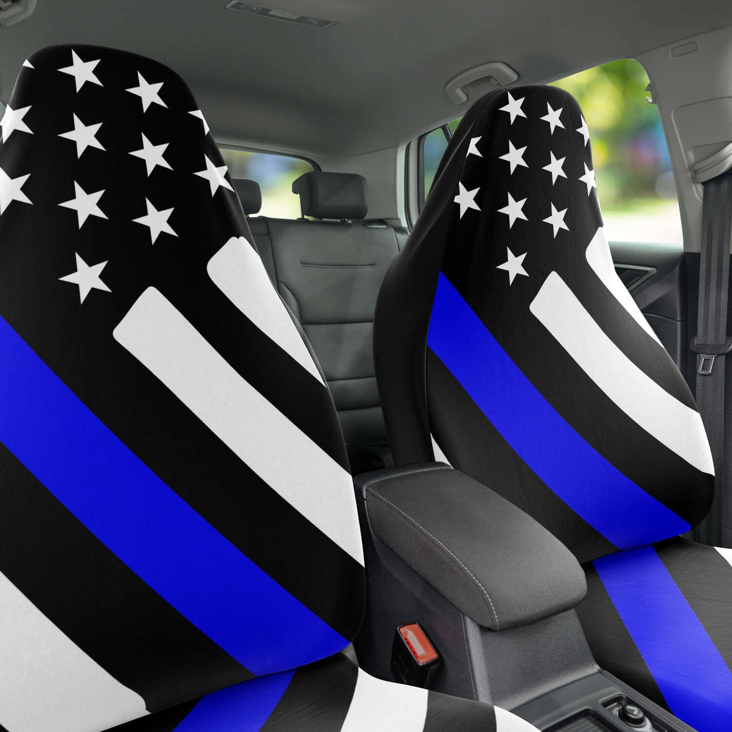 Thin Blue Line Drawn Flag Seat Covers