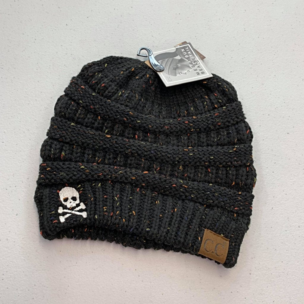 Skull & Crossbones Women's Flecked CC Beanie Tail