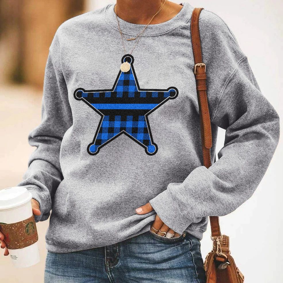 Plaid Thin Blue Line Badge Sweatshirt