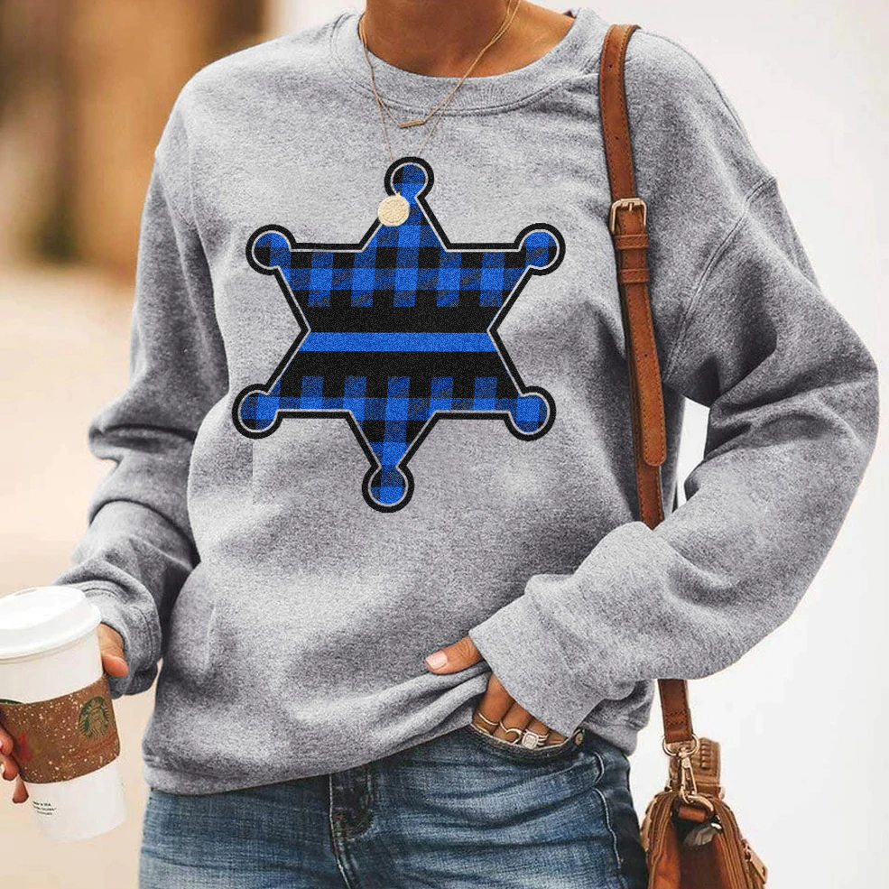 Plaid Thin Blue Line Badge Sweatshirt