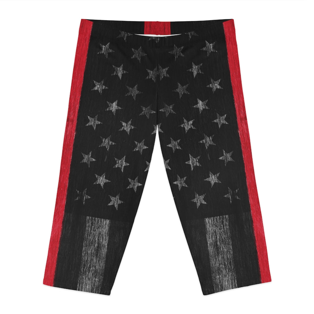 Thin Red Line Distressed Flag Women's Capri Leggings