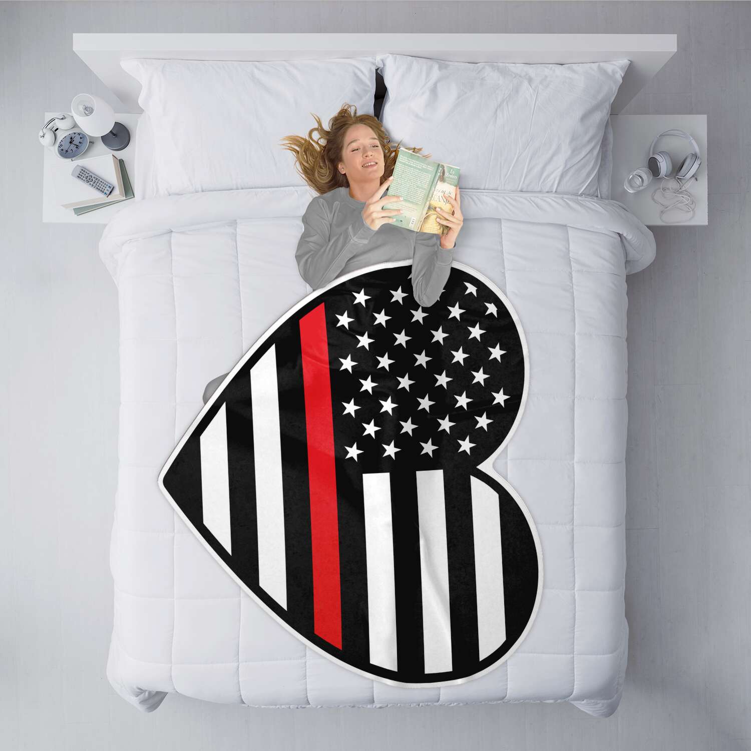 Thin Red Line Heart Flag Freeform Blanket